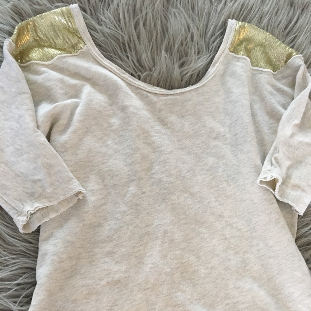 Cream Top with Gold Sequined Shoulders